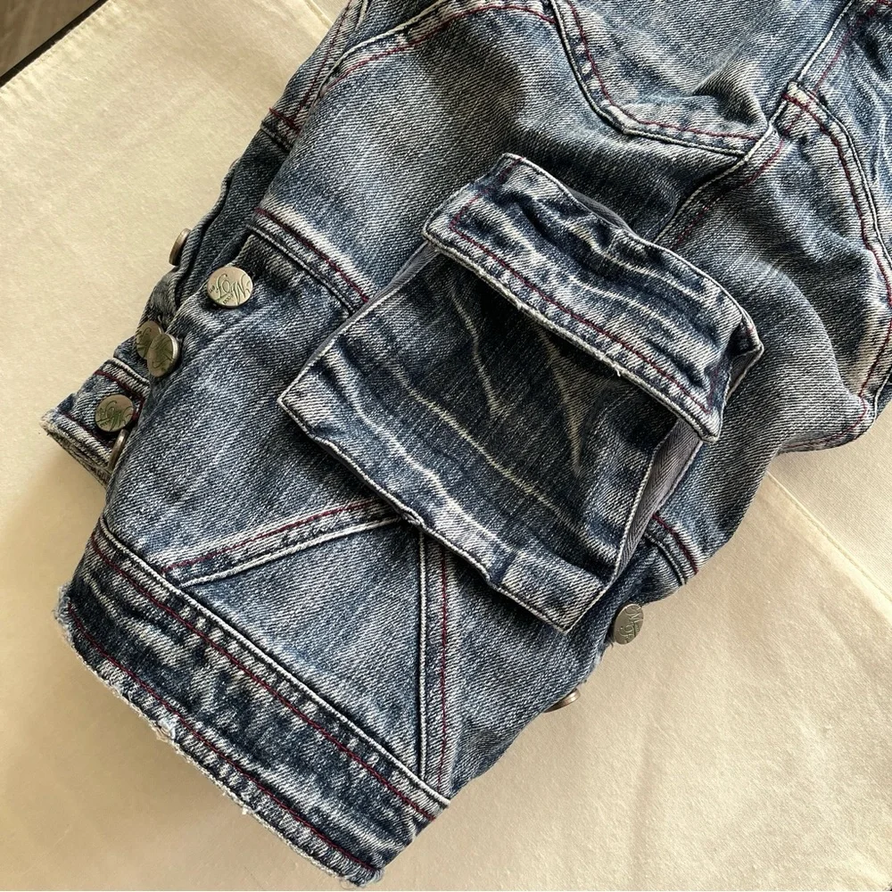 Blue Midi Denim Embroidery Pants Size: 28 - Picture 13 of 15